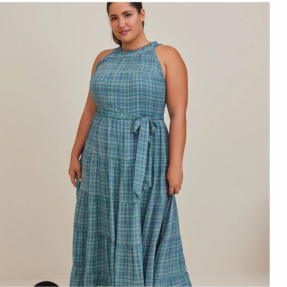 torrid Teal Plaid Halter Midi Dress - Picture 4 of 7
